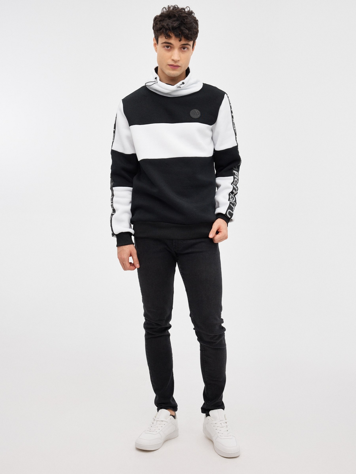 Sweatshirt with wrap-around collar black front view