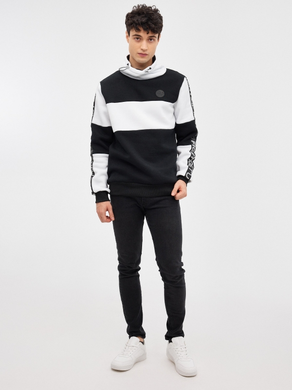 Sweatshirt with wrap-around collar black front view
