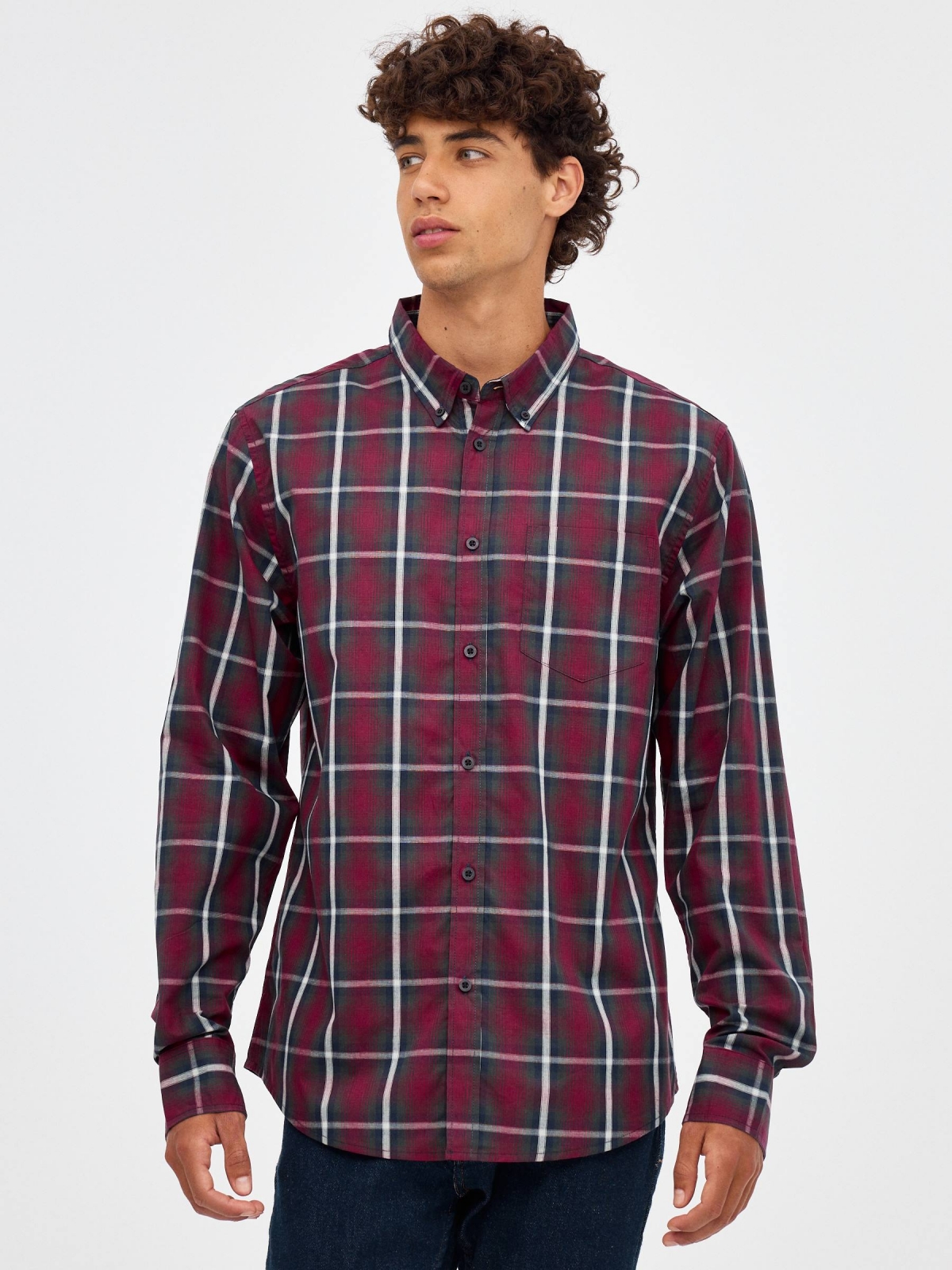 Regular fit plaid shirt black middle front view