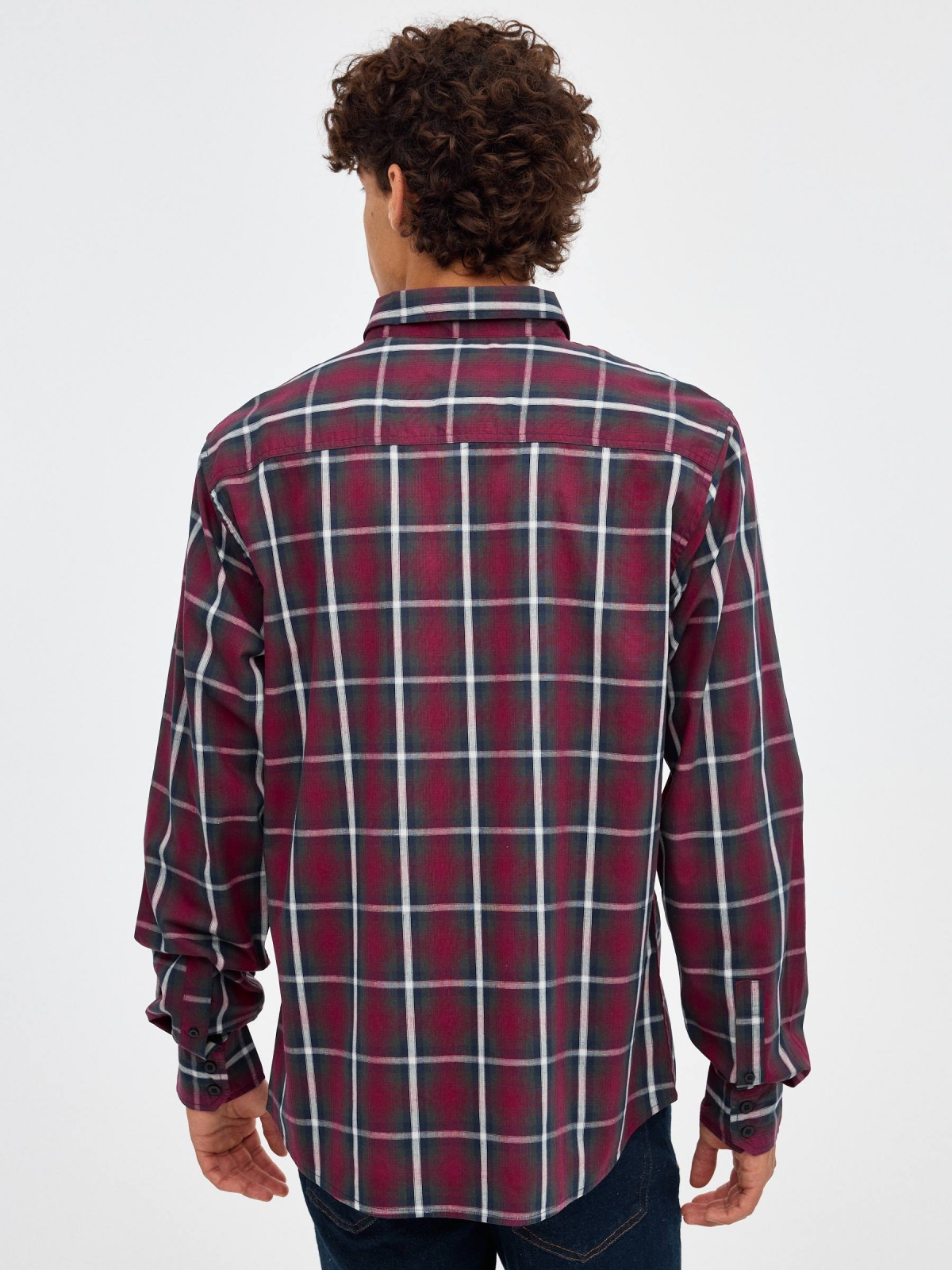 Regular fit plaid shirt black middle back view