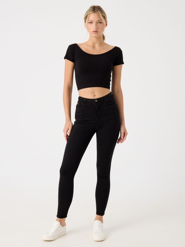 High rise skinny pants black front view