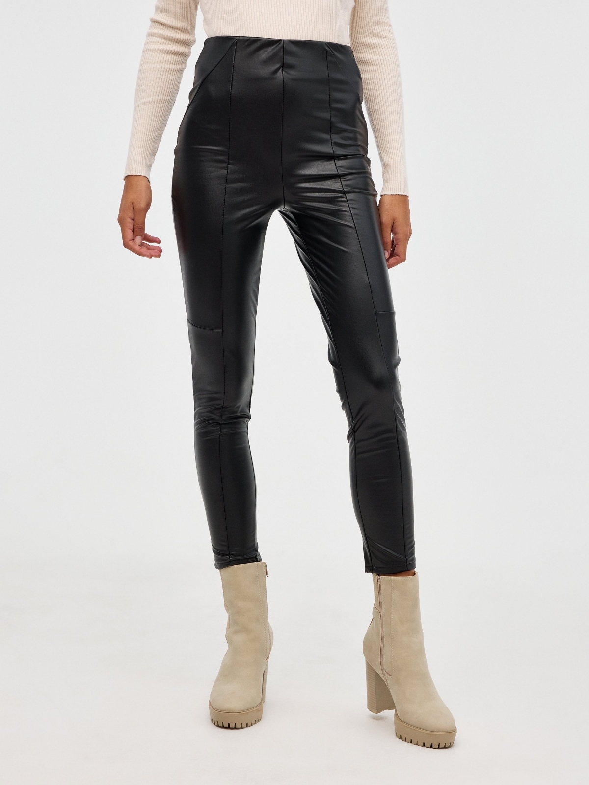 Superskinny skin effect leggings black middle front view