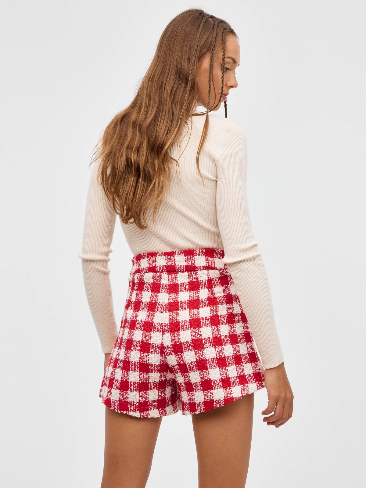 Jacquard plaid shorts red middle back view