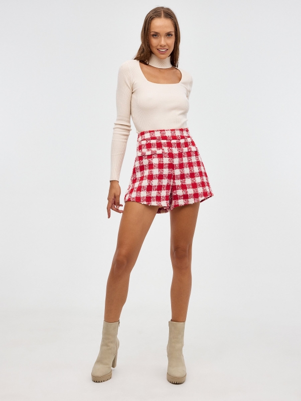 Jacquard plaid shorts red front view