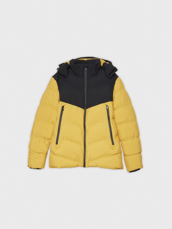  Block color quilted coat yellow