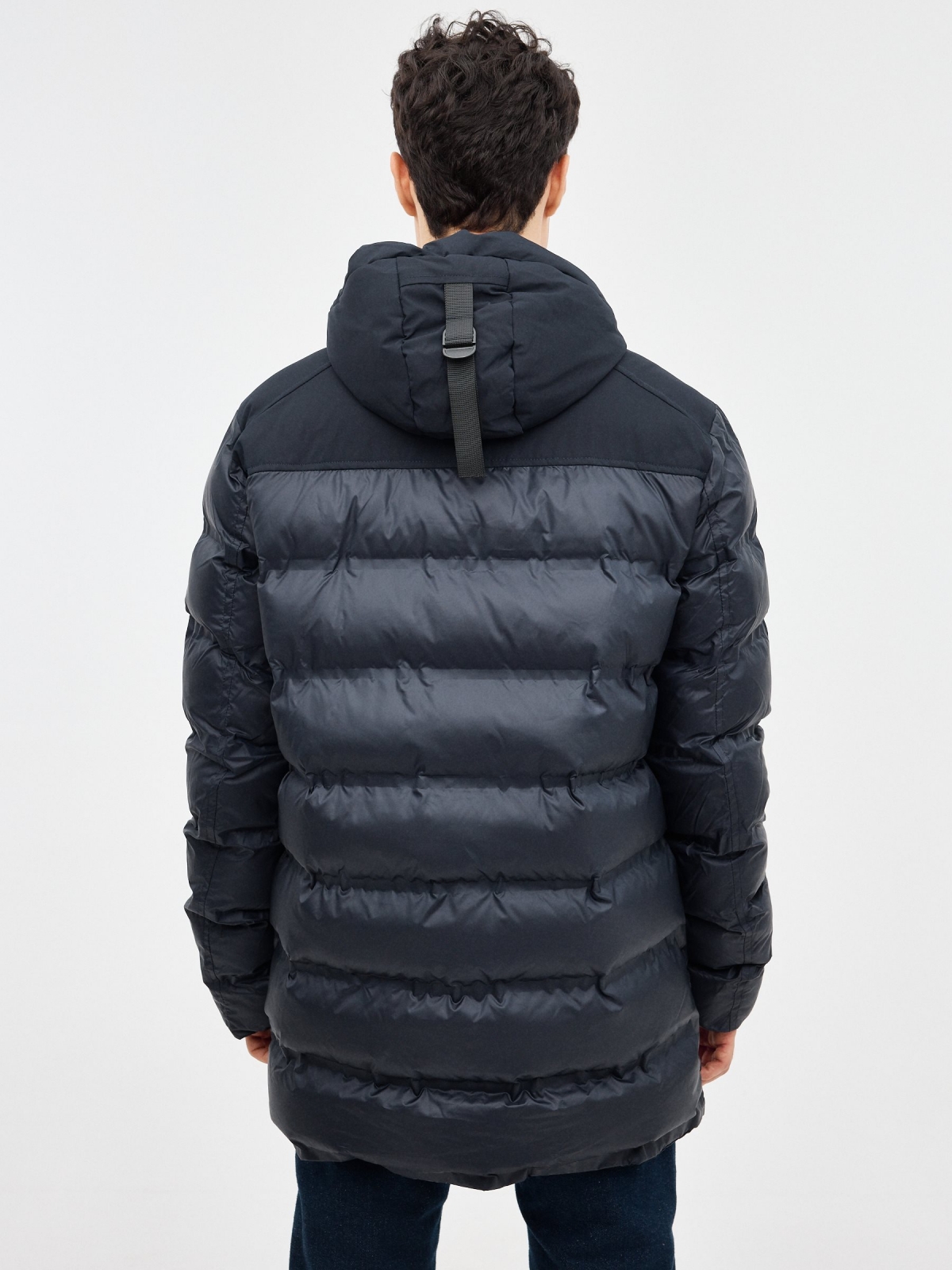 Hooded parka blue middle back view