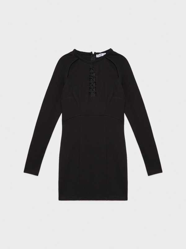  Mini vestido com decote rendado preto