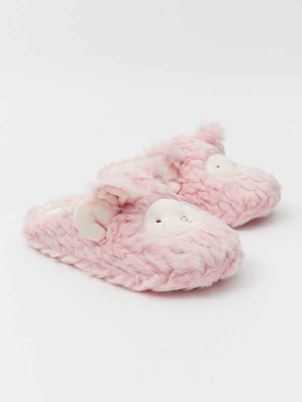 Rabbit house slippers light pink back view