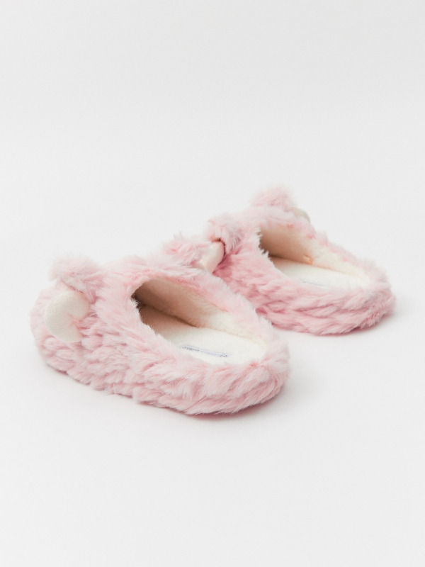 Zapatillas de casa conejo rosa claro vista media frontal