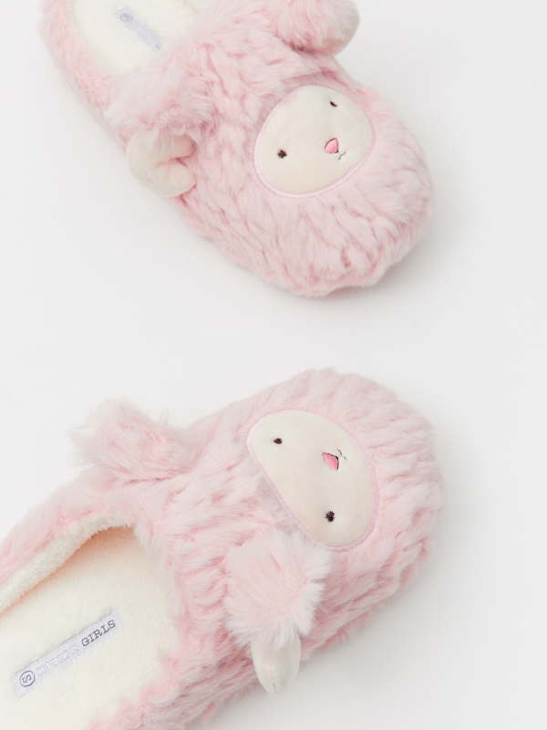 Zapatillas de casa conejo rosa claro vista detalle
