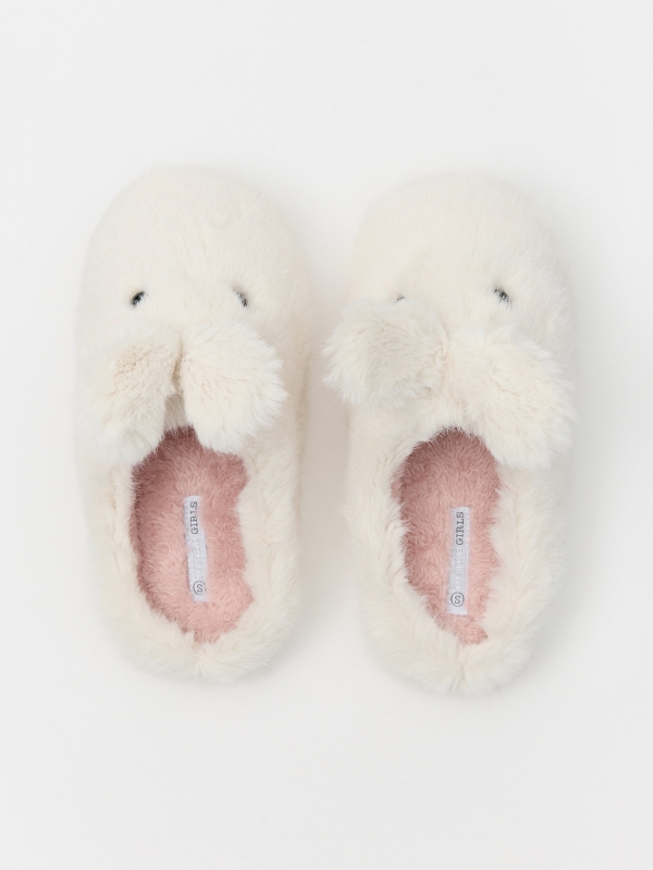 House slippers rabbit ears off white detail view