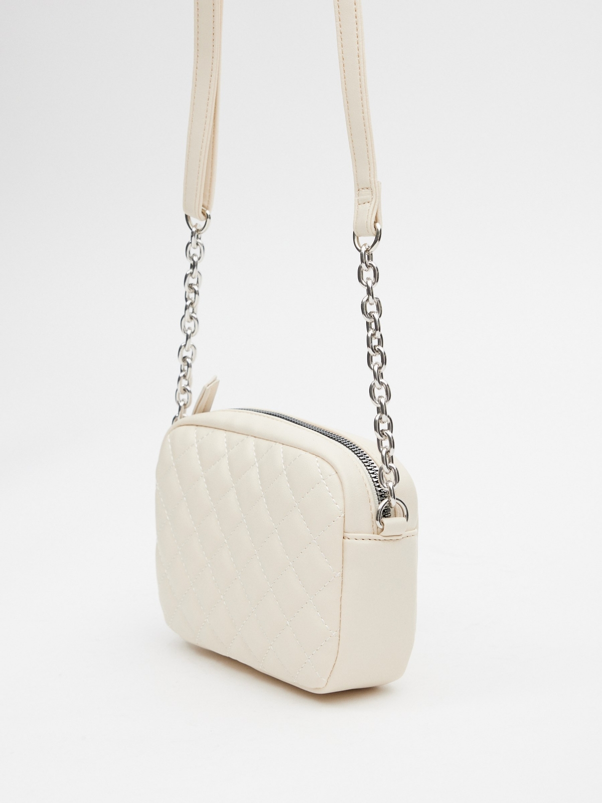 White quilted crossbody bag off white detail view