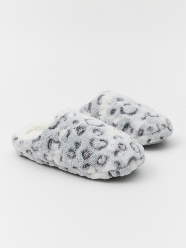 Animal print slippers grey back view