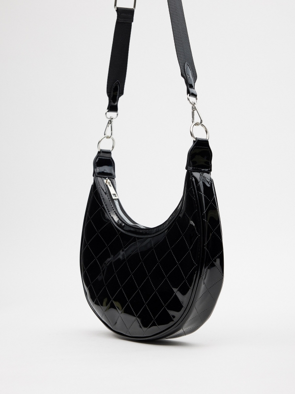 Black patent leather handbag black 45º side view
