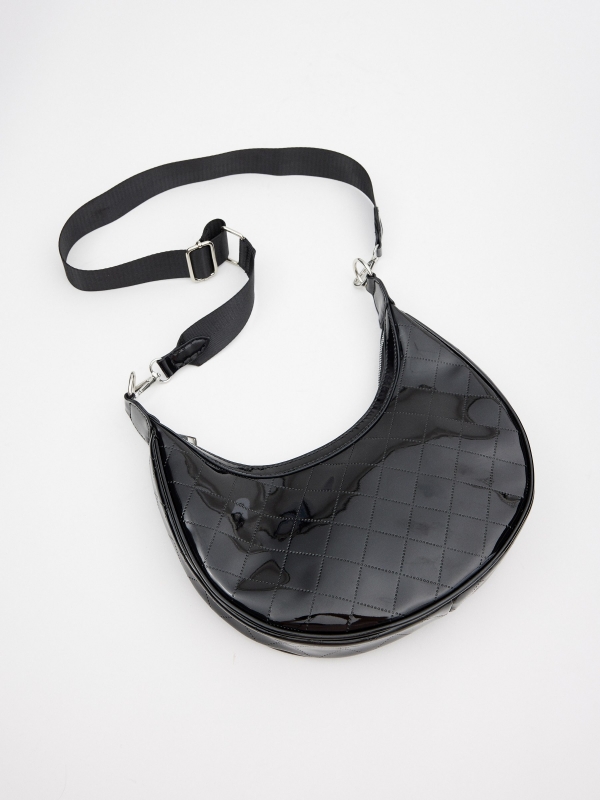 Black patent leather handbag black detail view