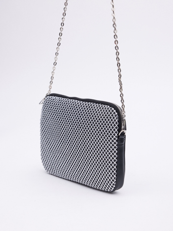 Bag with shiny mesh silver 45º side view
