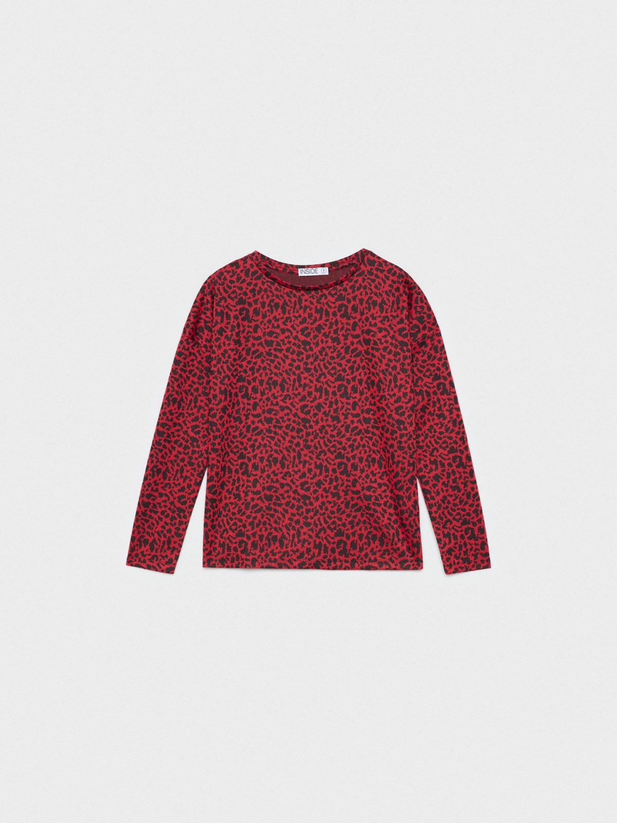  T-shirt com estampado animal print leopardo vermelho