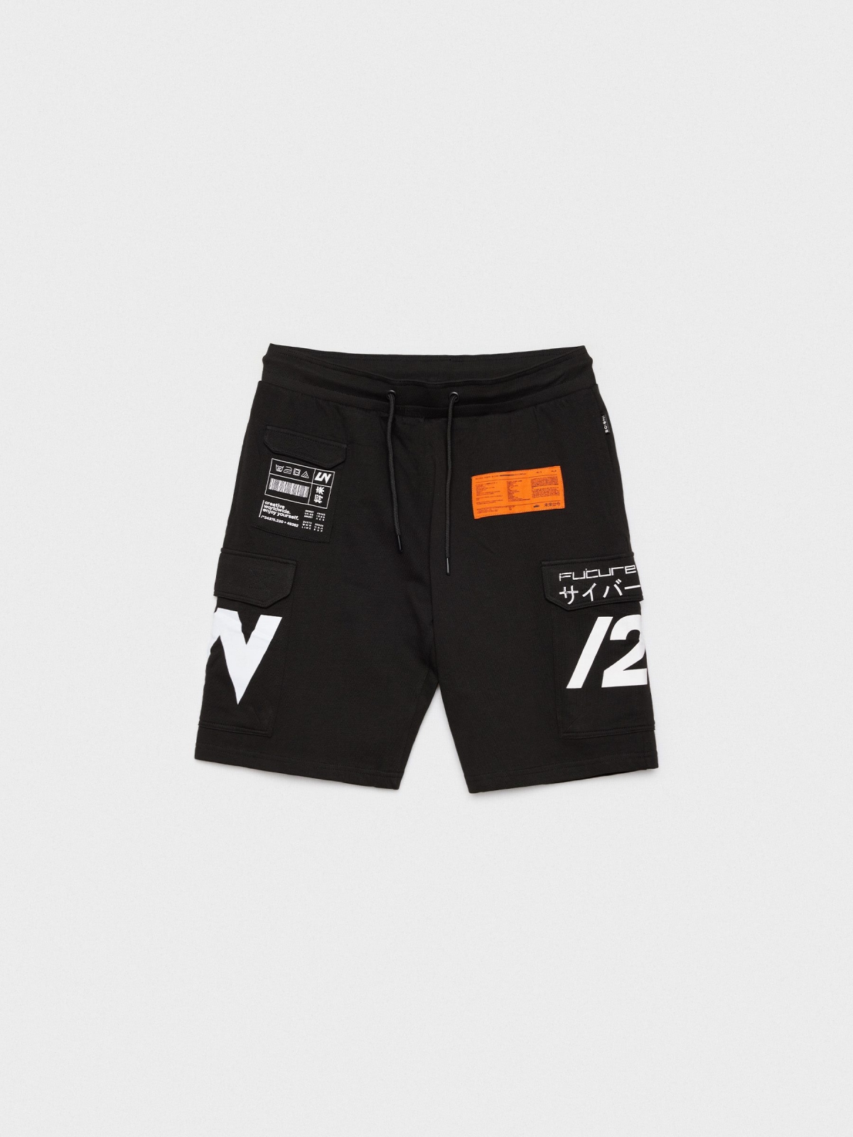  Printed cargo jogger bermuda shorts black