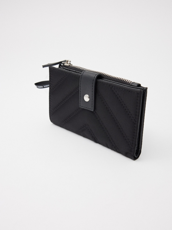 Women's leatherette wallet with double zipper black 45º side view