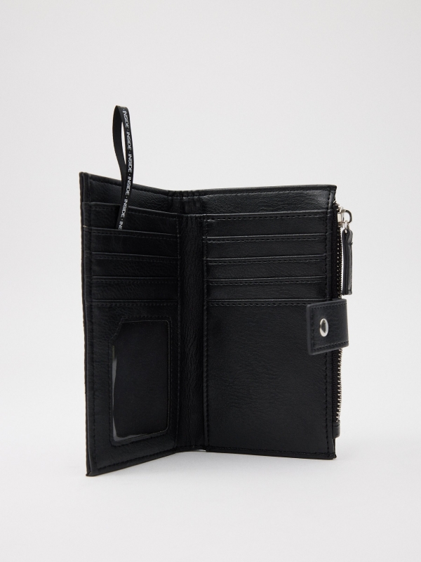 Women's leatherette wallet with double zipper black detail view