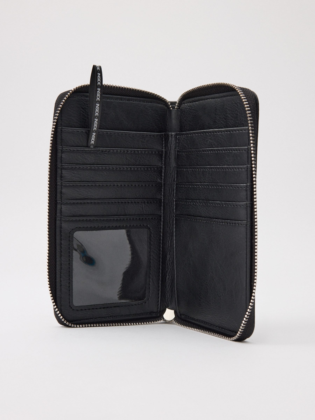Women's large leatherette wallet black detail view