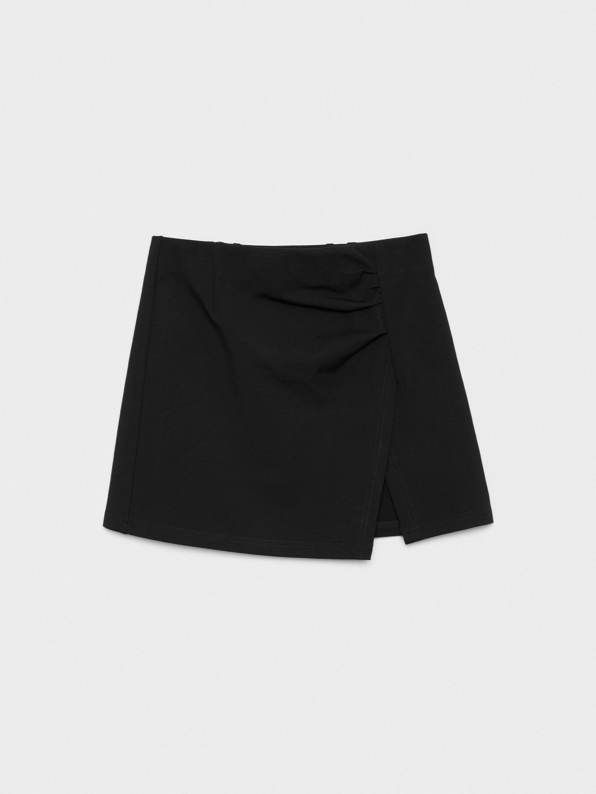  Mini-saia com folhos e fenda preto