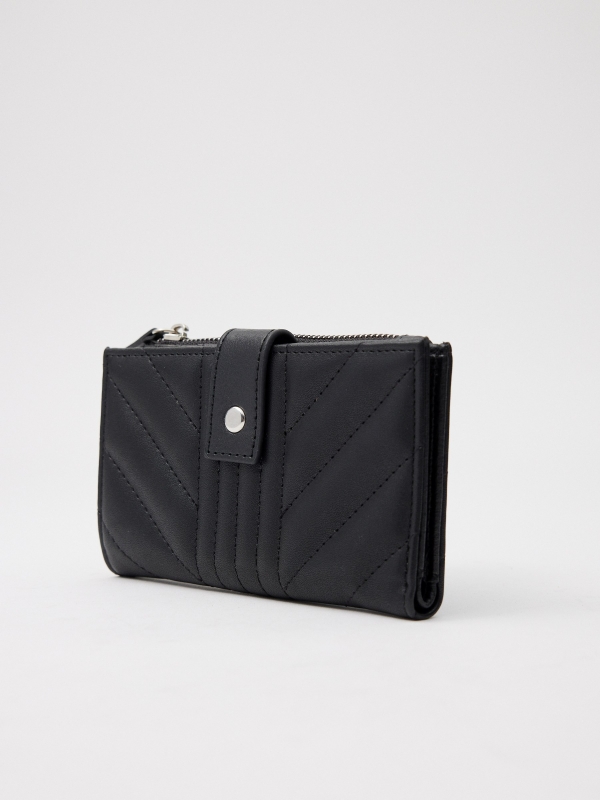Medium wallet with double zipper black 45º side view