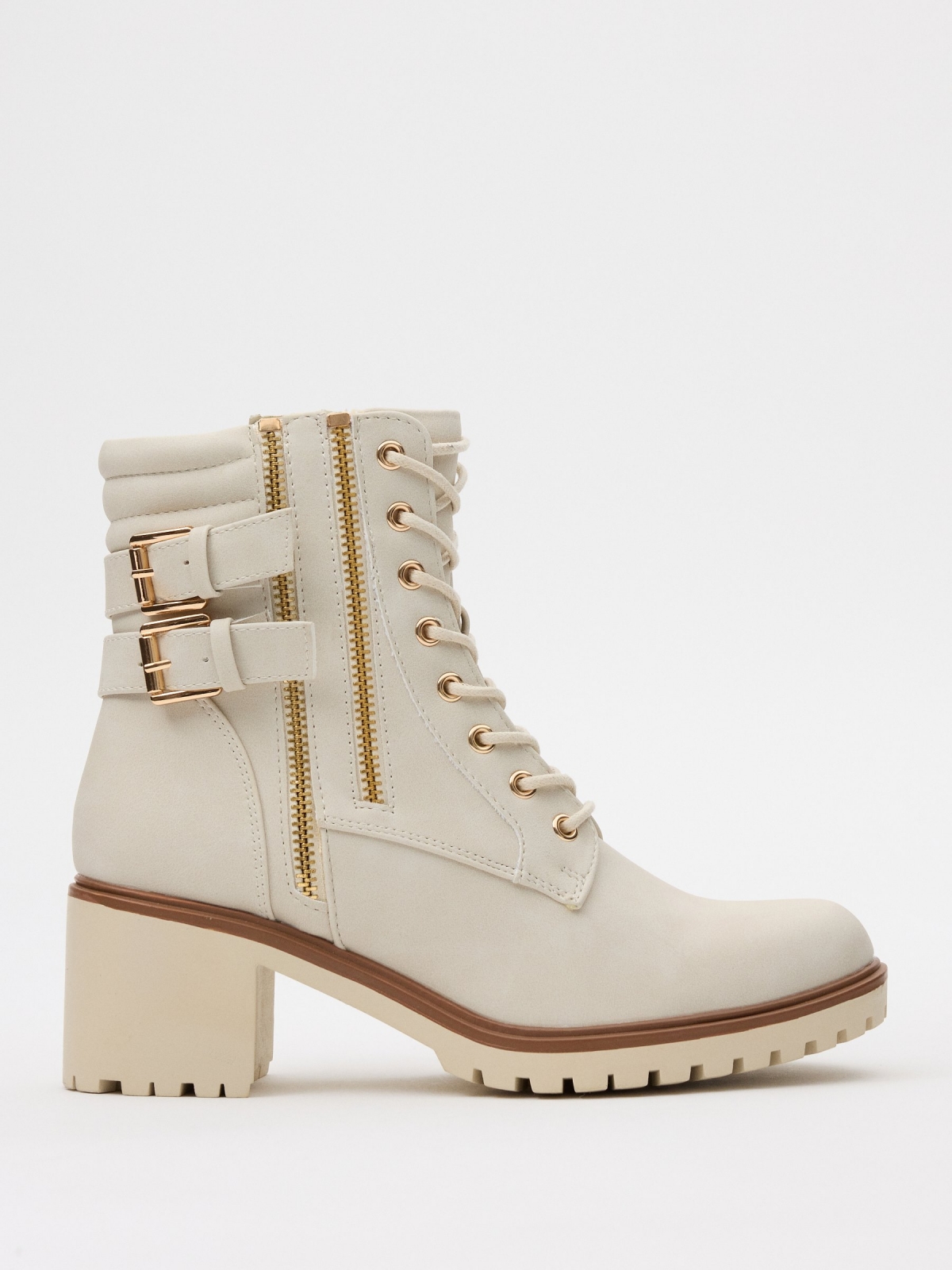 Ankle boots with double buckle heel
