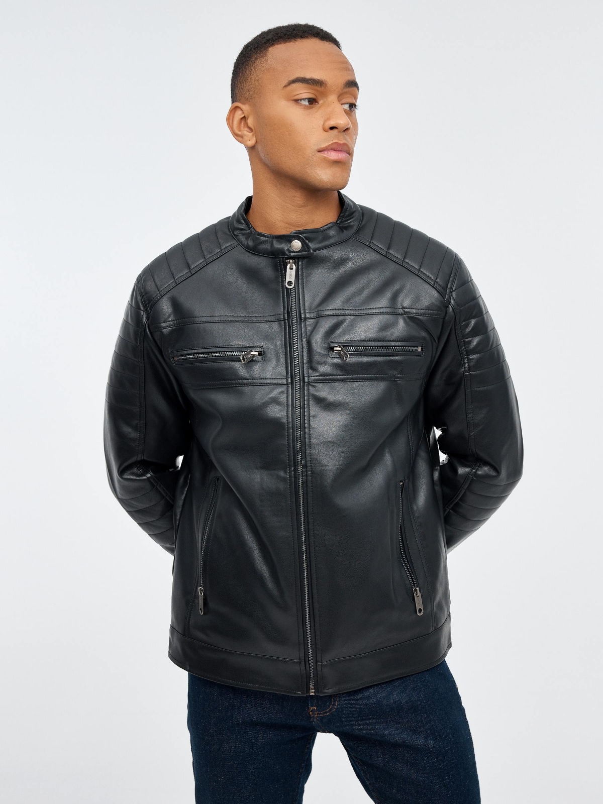 Black leather effect jacket black middle front view