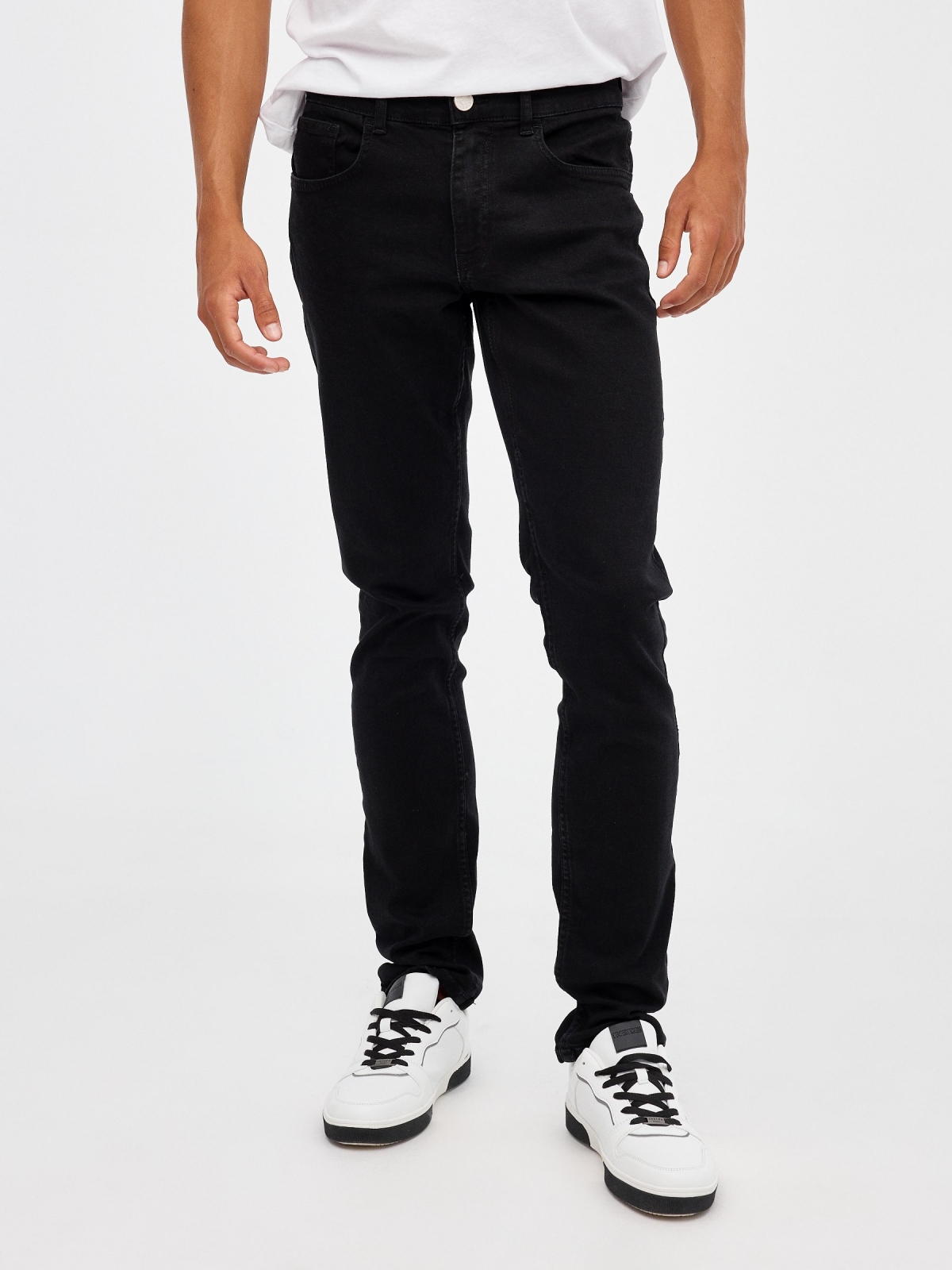 Black denim slim jeans black middle front view