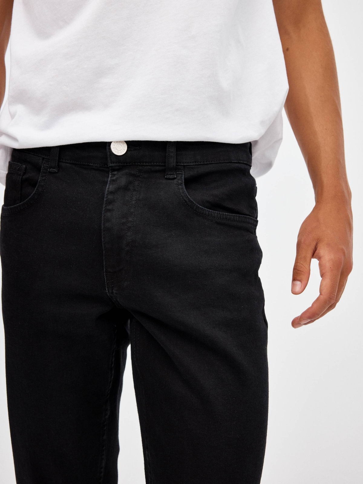 Black denim slim jeans black detail view