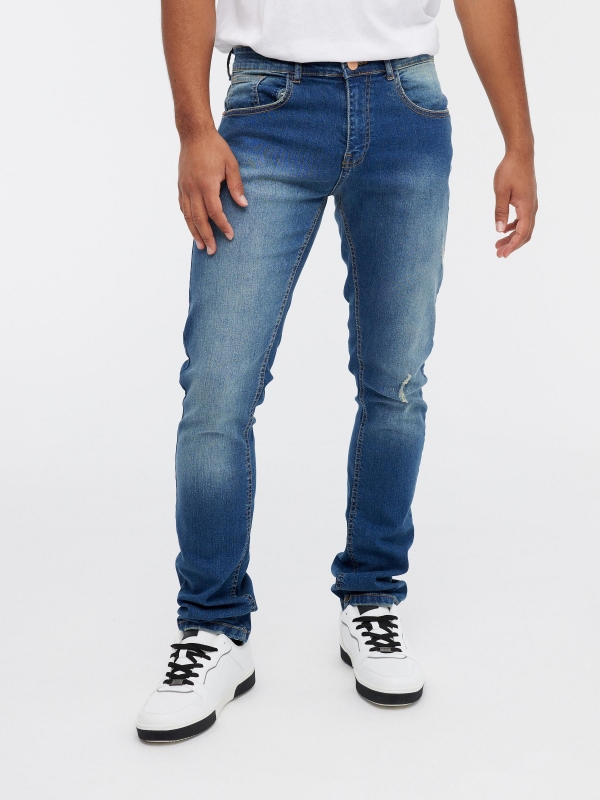 Denim basic slim jeans blue middle front view
