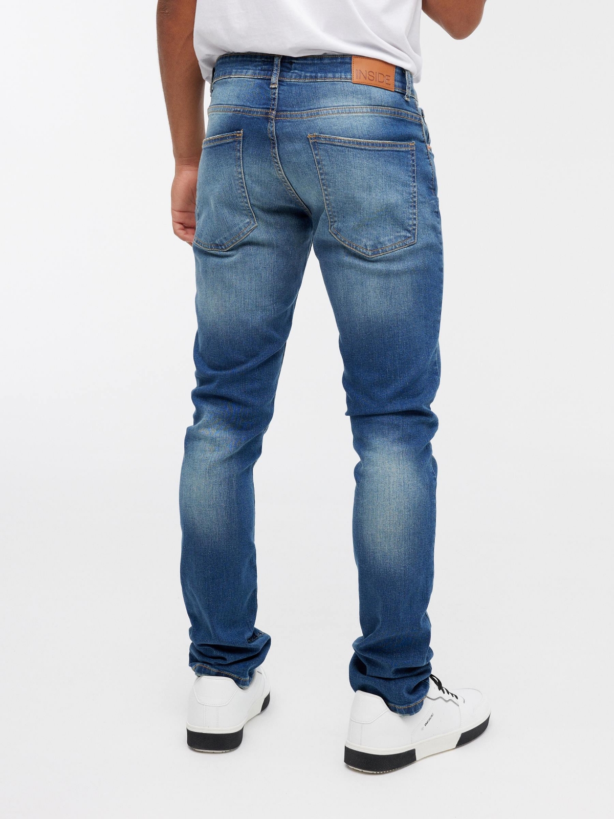 Denim basic slim jeans blue middle back view