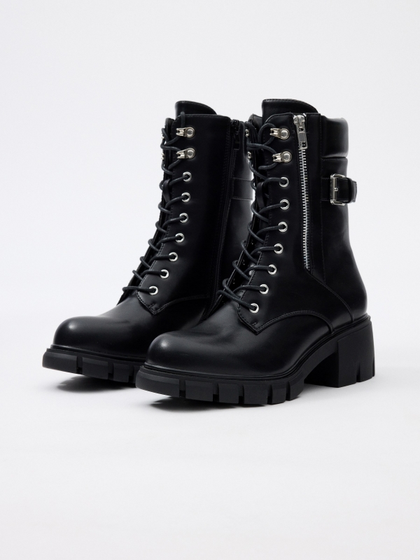 Military boots with zip black 45º front view