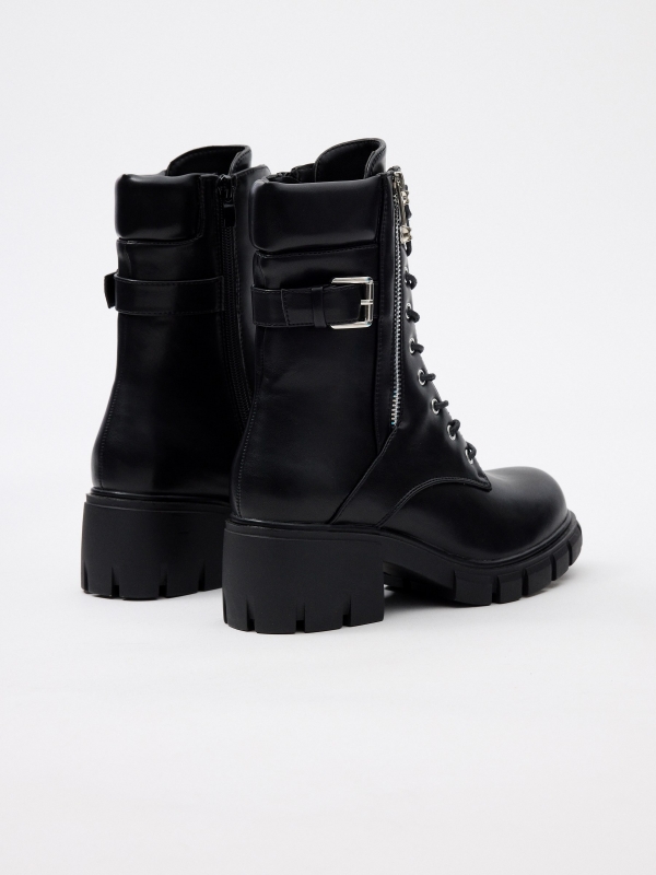 Military boots with zip black 45º back view