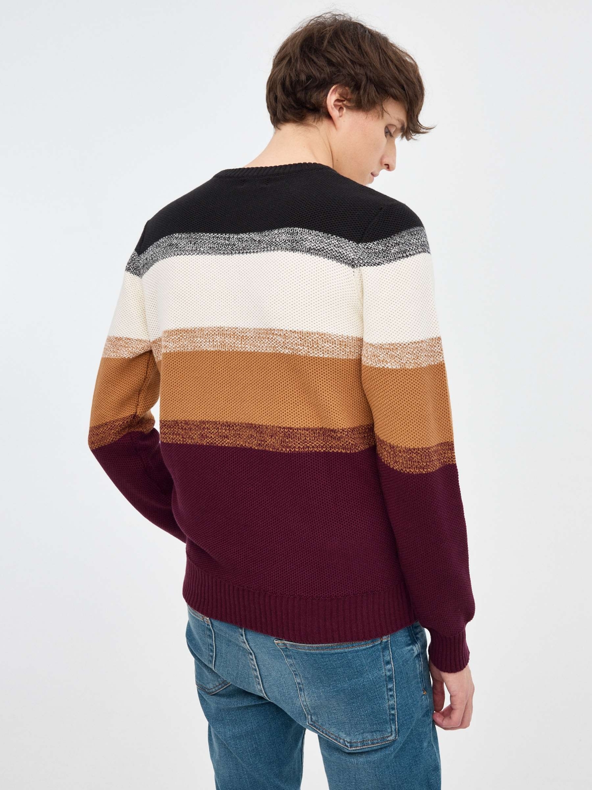 Striped knitted sweater garnet middle back view