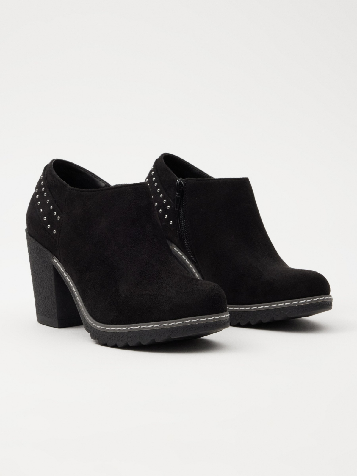 Studded ankle boots with wide heel 45º front view