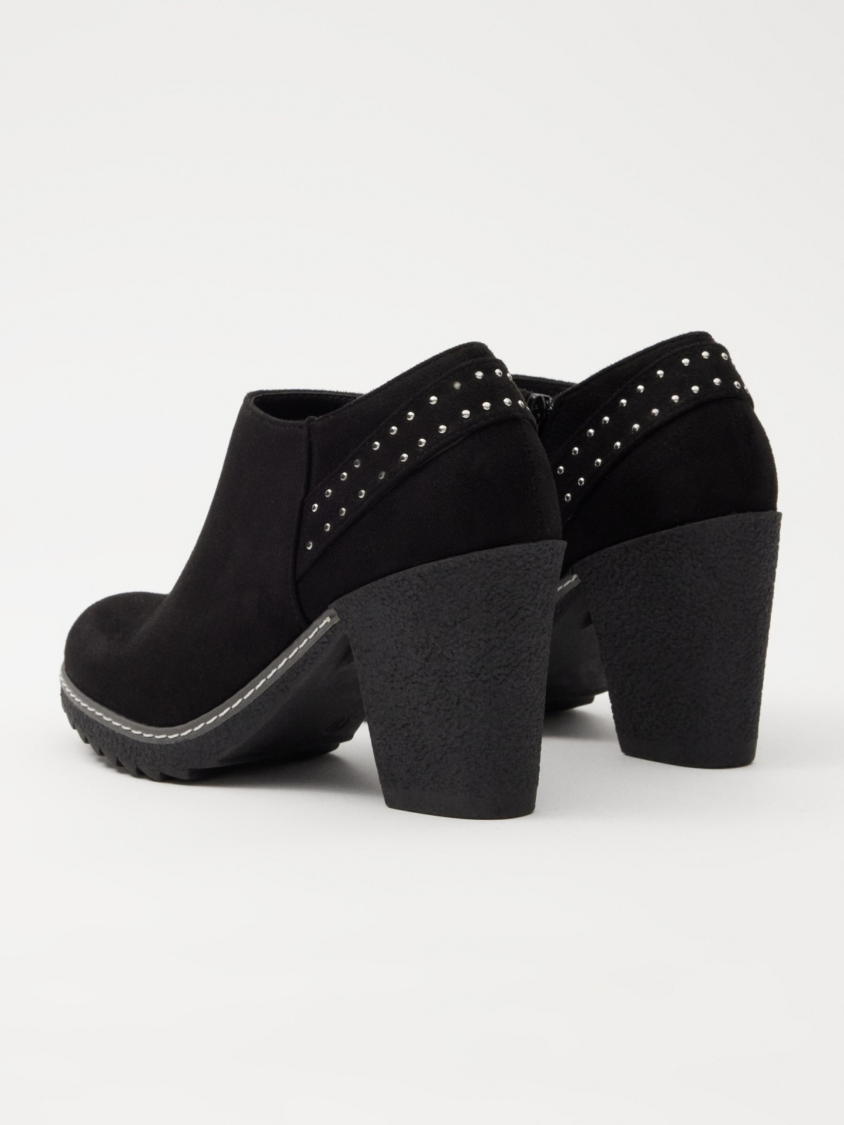 Studded ankle boots with wide heel 45º back view
