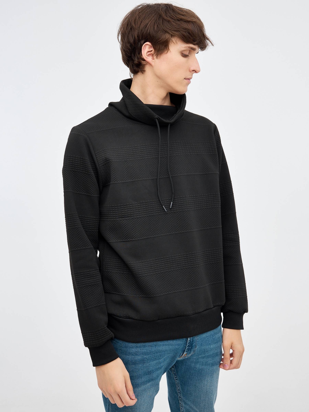 Textured crewneck sweatshirt black middle front view