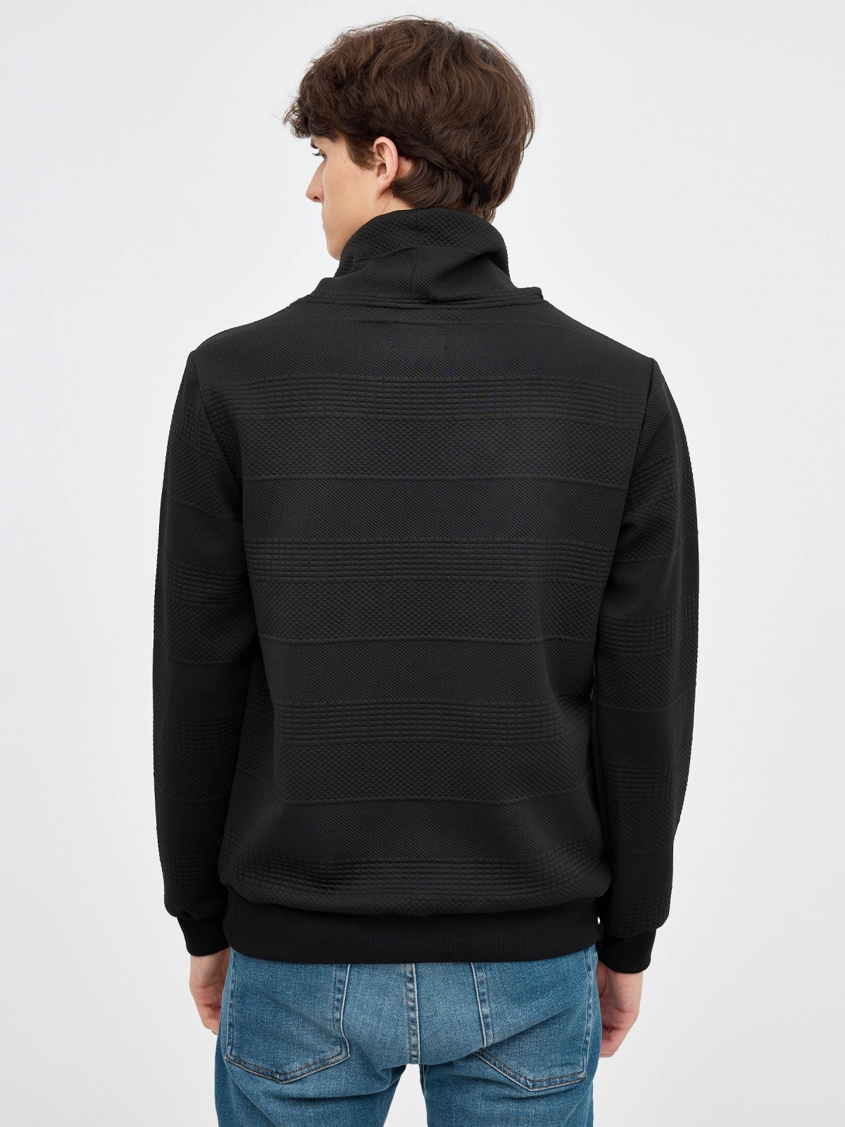 Sweatshirt de gola redonda texturada preto vista meia traseira