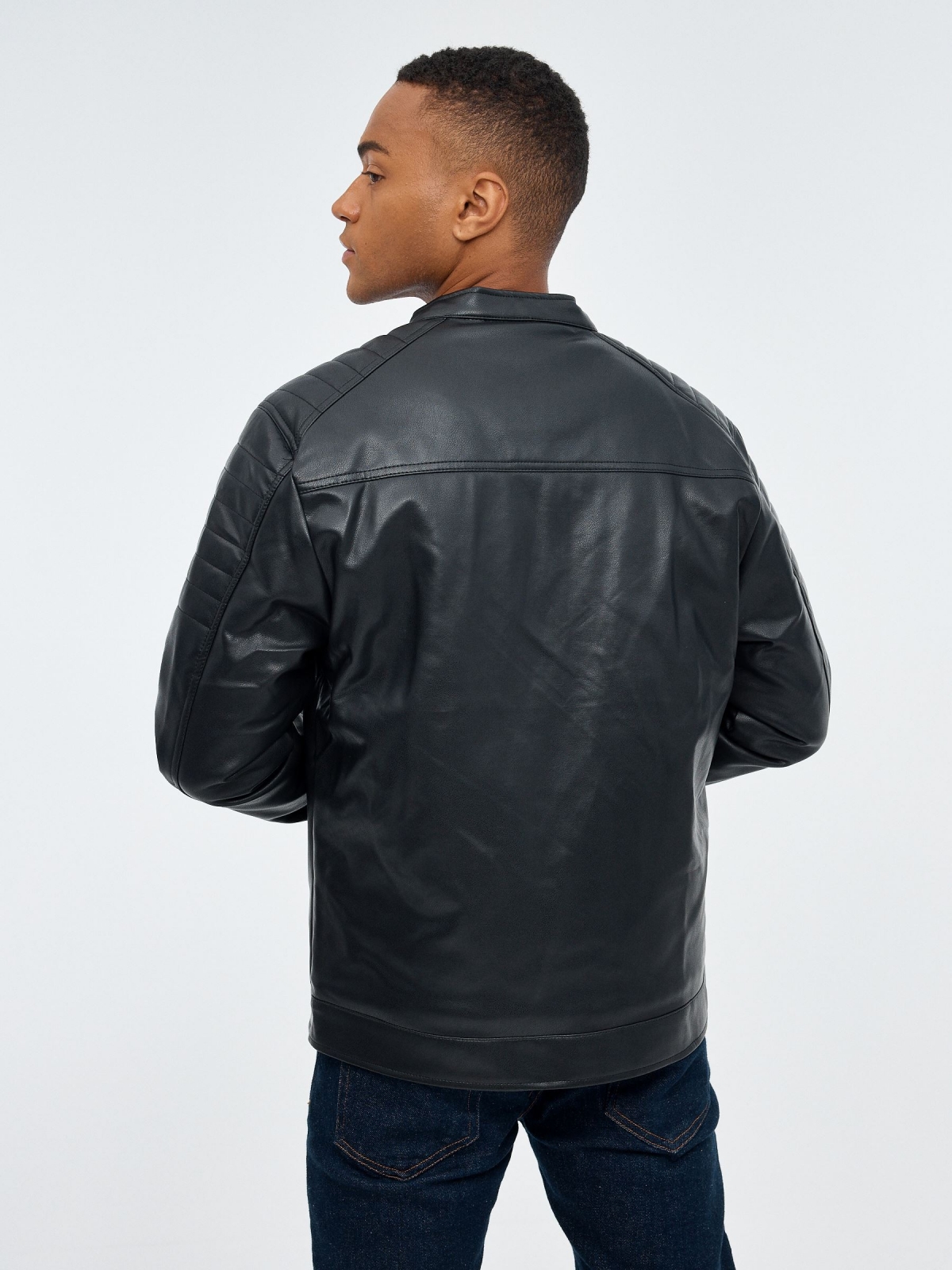 Black leather effect jacket black middle back view