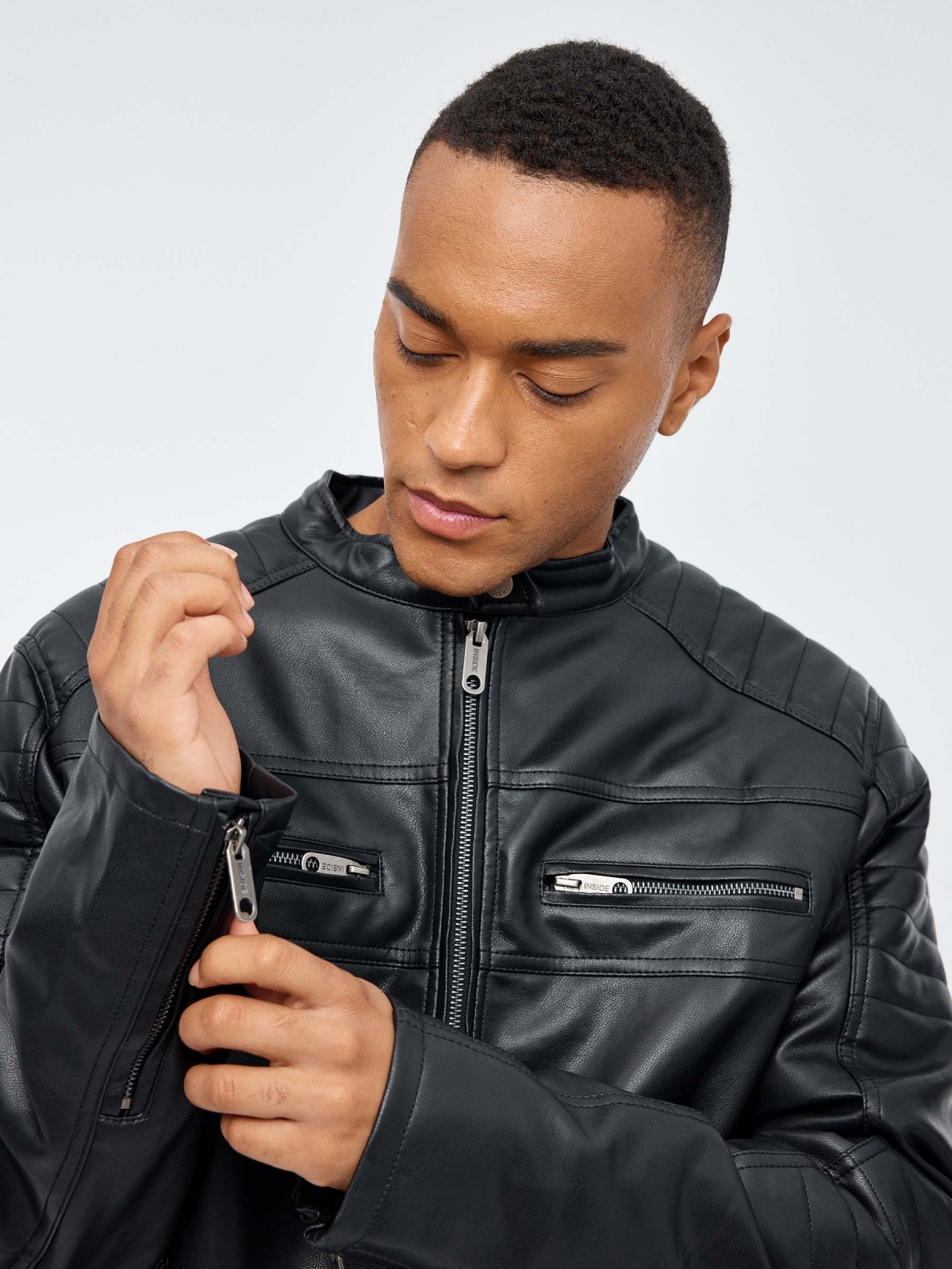 Black leather effect jacket black detail view