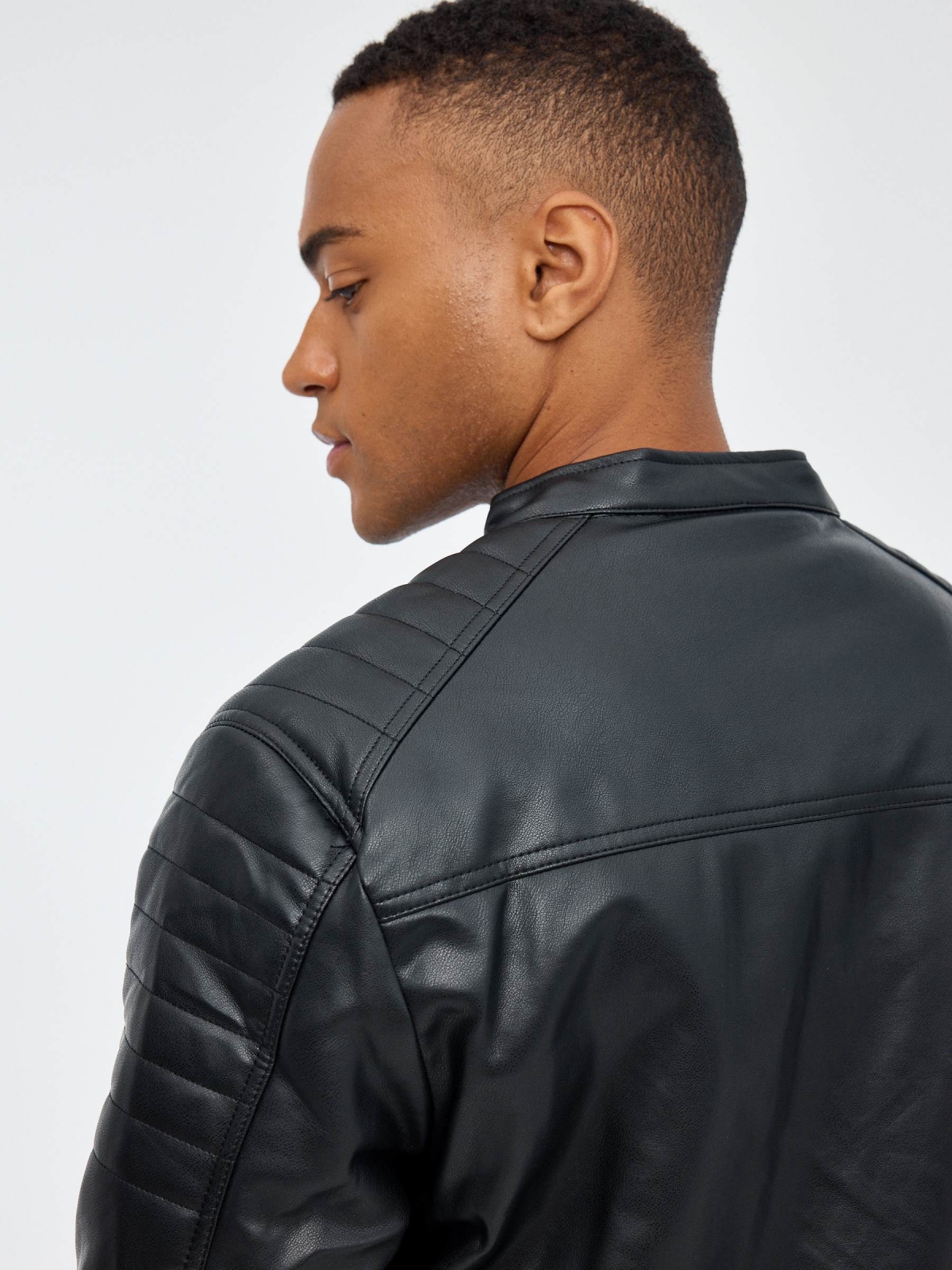 Black leather effect jacket black detail view