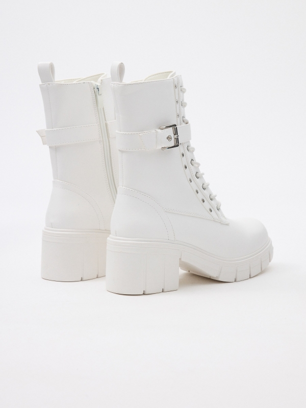 Ankle boots with buckle and studs white 45º back view