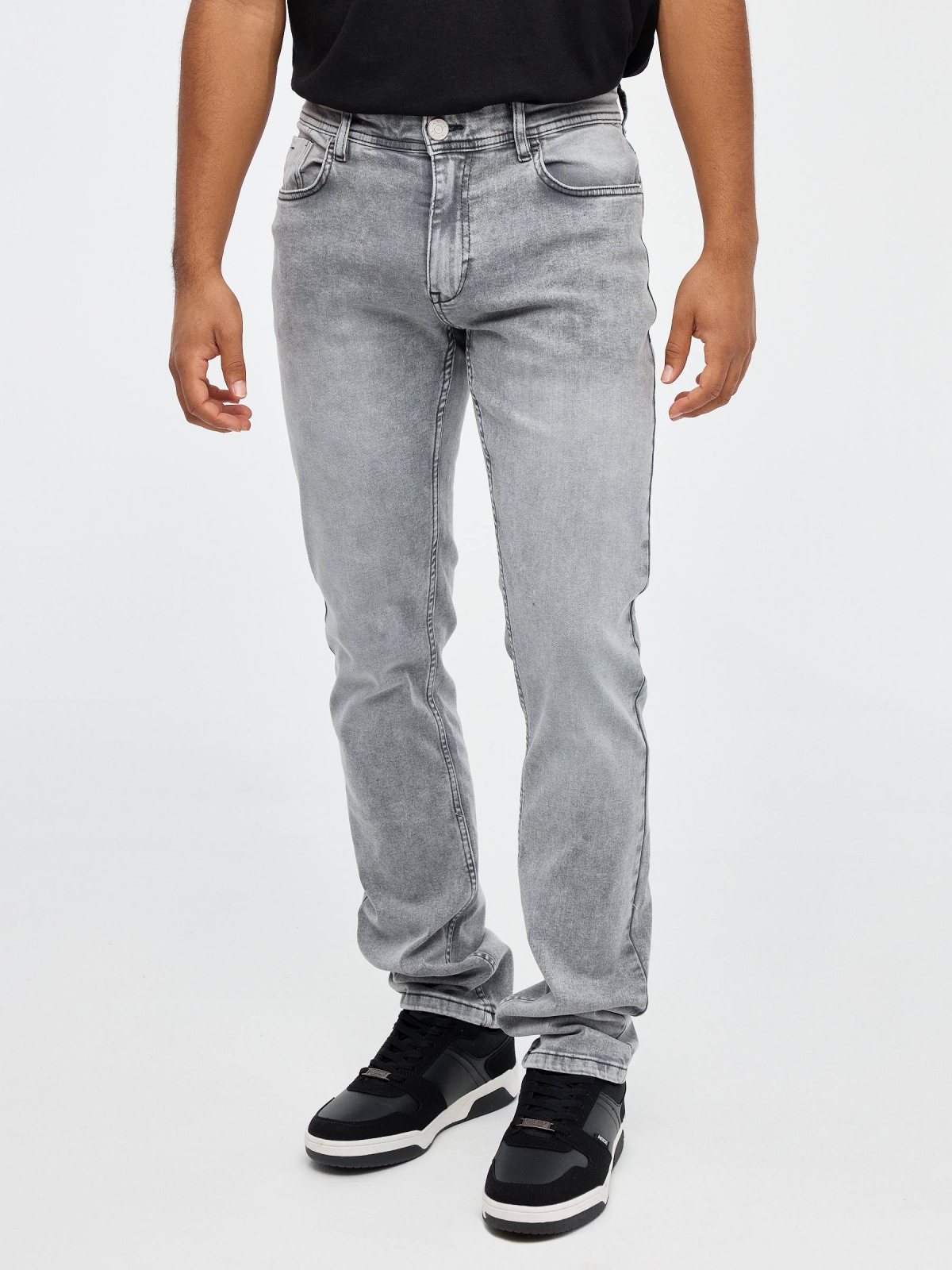 Grey regular denim jeans grey middle front view