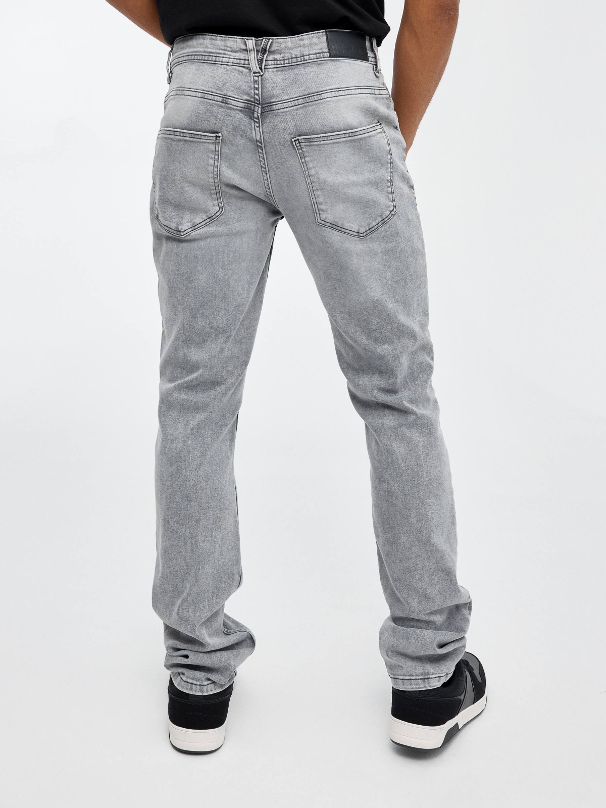 Grey regular denim jeans grey middle back view
