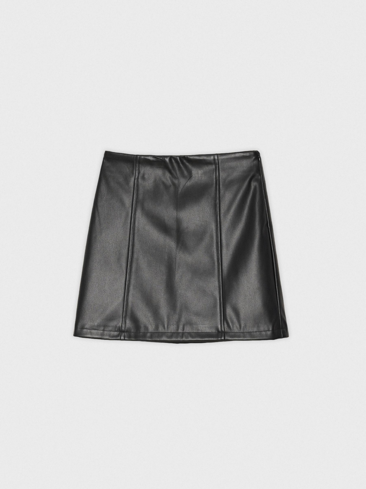  Mini-saia com efeito de couro e placas preto