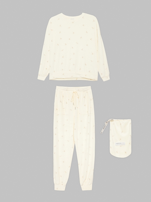 Pijama com print de veludo off white