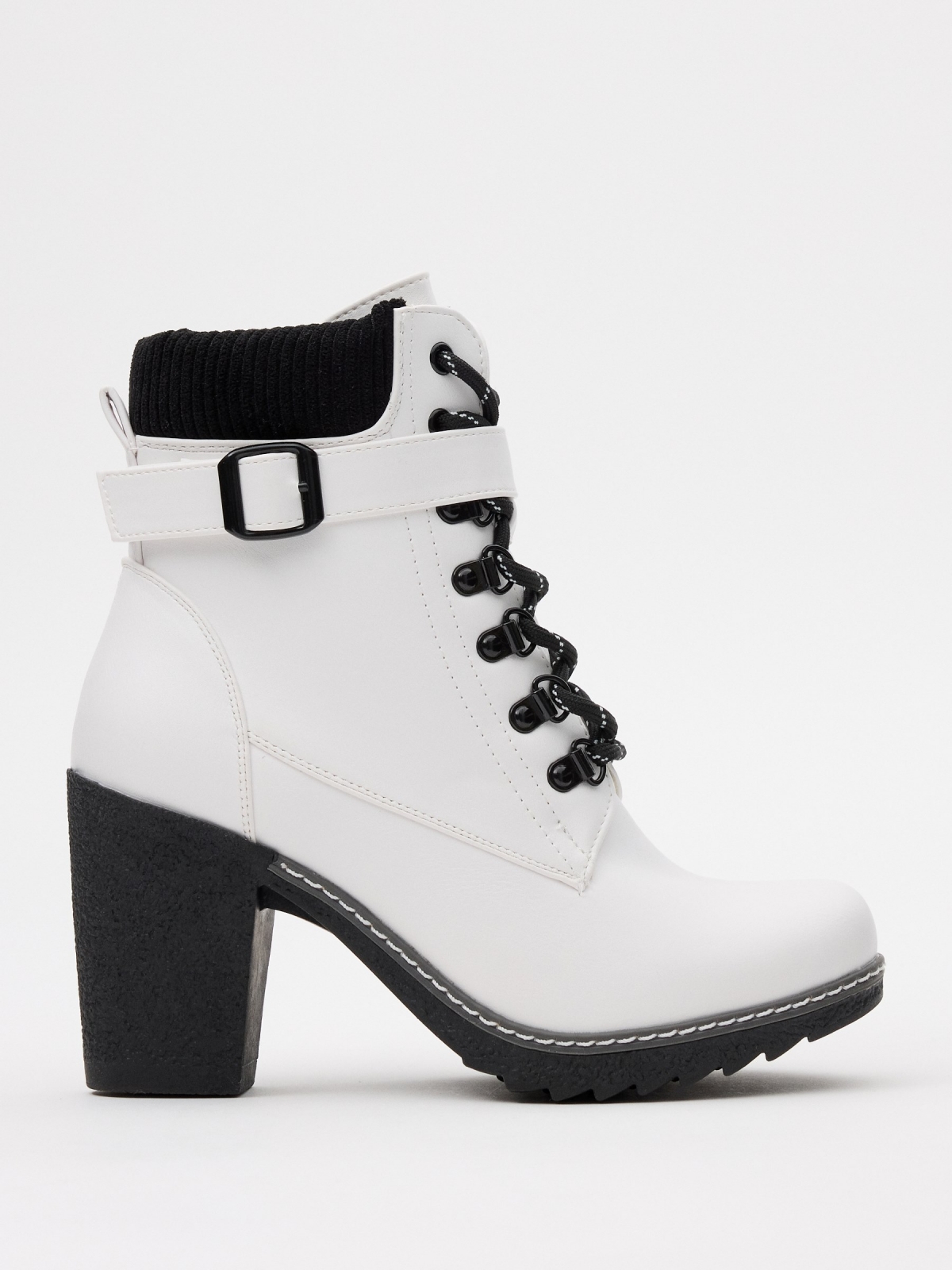 Black and white leatherette ankle boots white