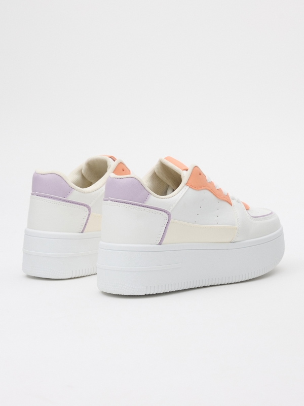 Casual colorful sneaker with platform white 45º back view